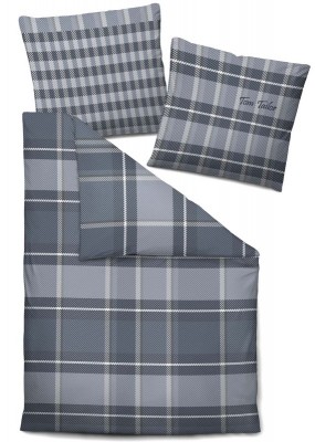 Tom Tailor Bettw&auml;sche Biber 9306-807 Indigo-Blau, Kariert, weich und w&auml;rmend