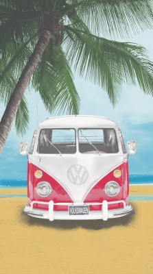 Biberna Lizenz Strandtuch, Strandlaken, Badetuch  VW Bulli  85x160cm, rot, Baumwolle