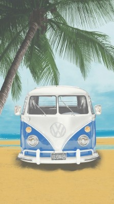 Biberna Lizenz Strandtuch, Strandlaken, Badetuch  VW Bulli  85x160cm, Blau, Baumwolle